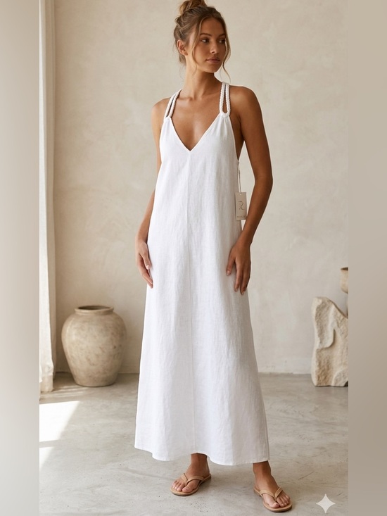 Rachel Zoe Dresses & Skirts - Rachel Zoe White Linen Braided Strap Dress